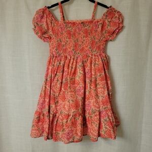 Haute Hippie Coral-Pink Floral Smocked Girls' Dress